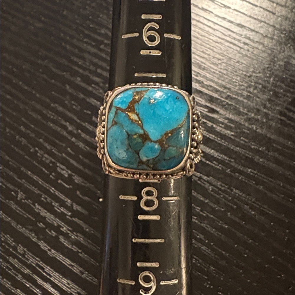 Vintage synthetic turquoise silver ring women’s size 7 1/2